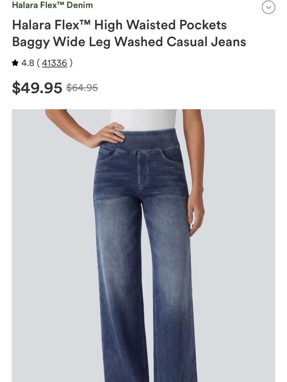 HALARA Washed Wide-Leg High-Waist Jeans in Medium Blue